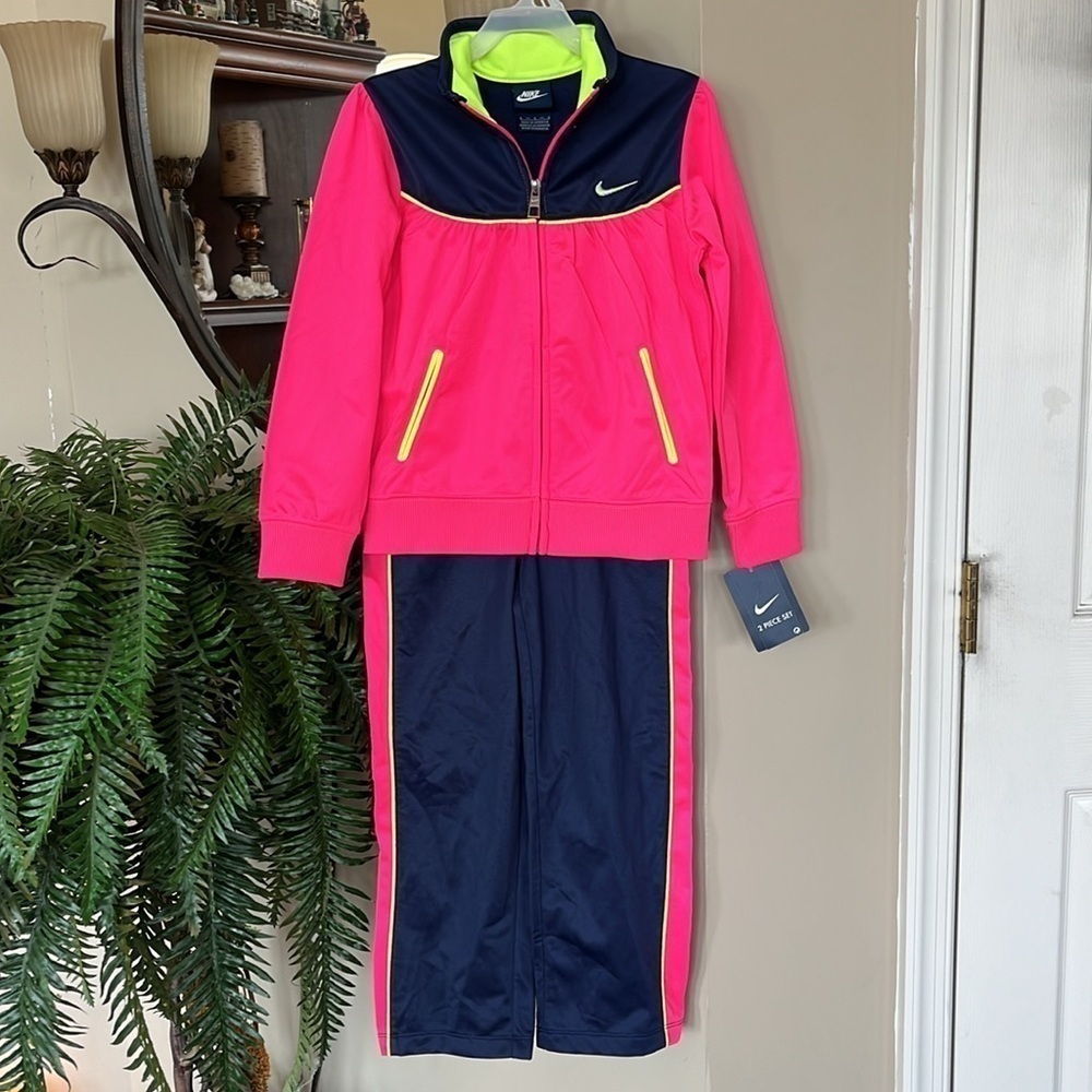 Brand New Nike Tracksuit Zip Up Jacket Track Pants Navy Blue Hot Pink Sporty